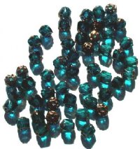 50 6mm Triangle Faceted Teal with Antique Gold Coated Ends